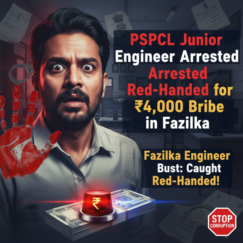 PSPCL Junior Engineer Arrested Red-Handed for ₹4,000 Bribe in Fazilka