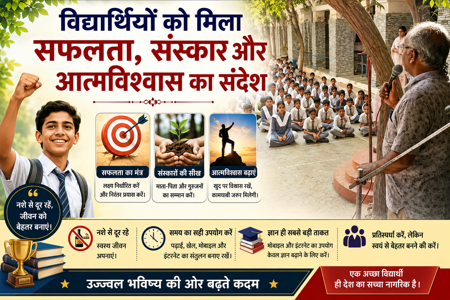 विद्यार्थियों को मिला सफलता, संस्कार और आत्मविश्वास का संदेश
